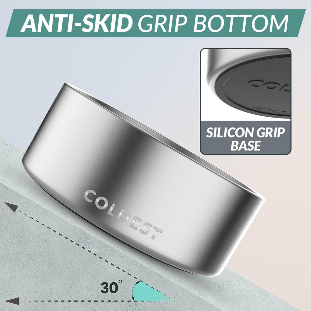 The Coldest Water dog bowl with non-slip base prevents spills.