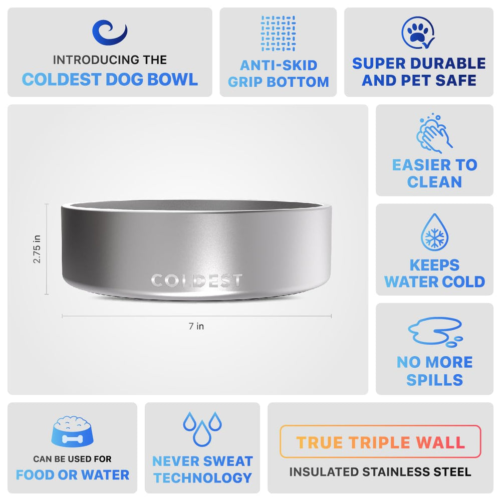 Polished finish on The Coldest Water bowl makes cleaning quick and easy.