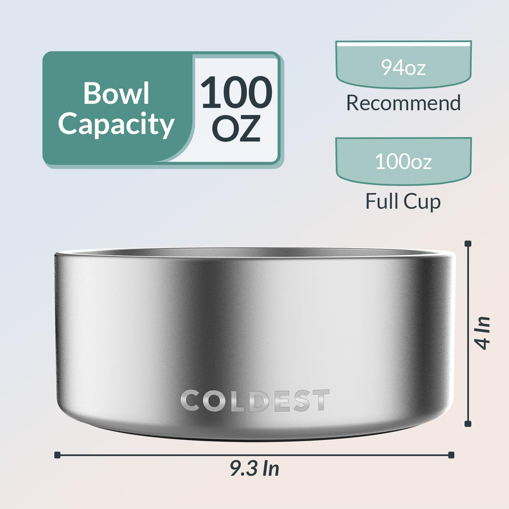 The Coldest Water spill-proof dog bowl keeps feeding areas clean.