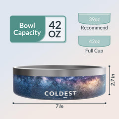 The Coldest Water spill-proof dog bowl minimizes mess during feeding time.