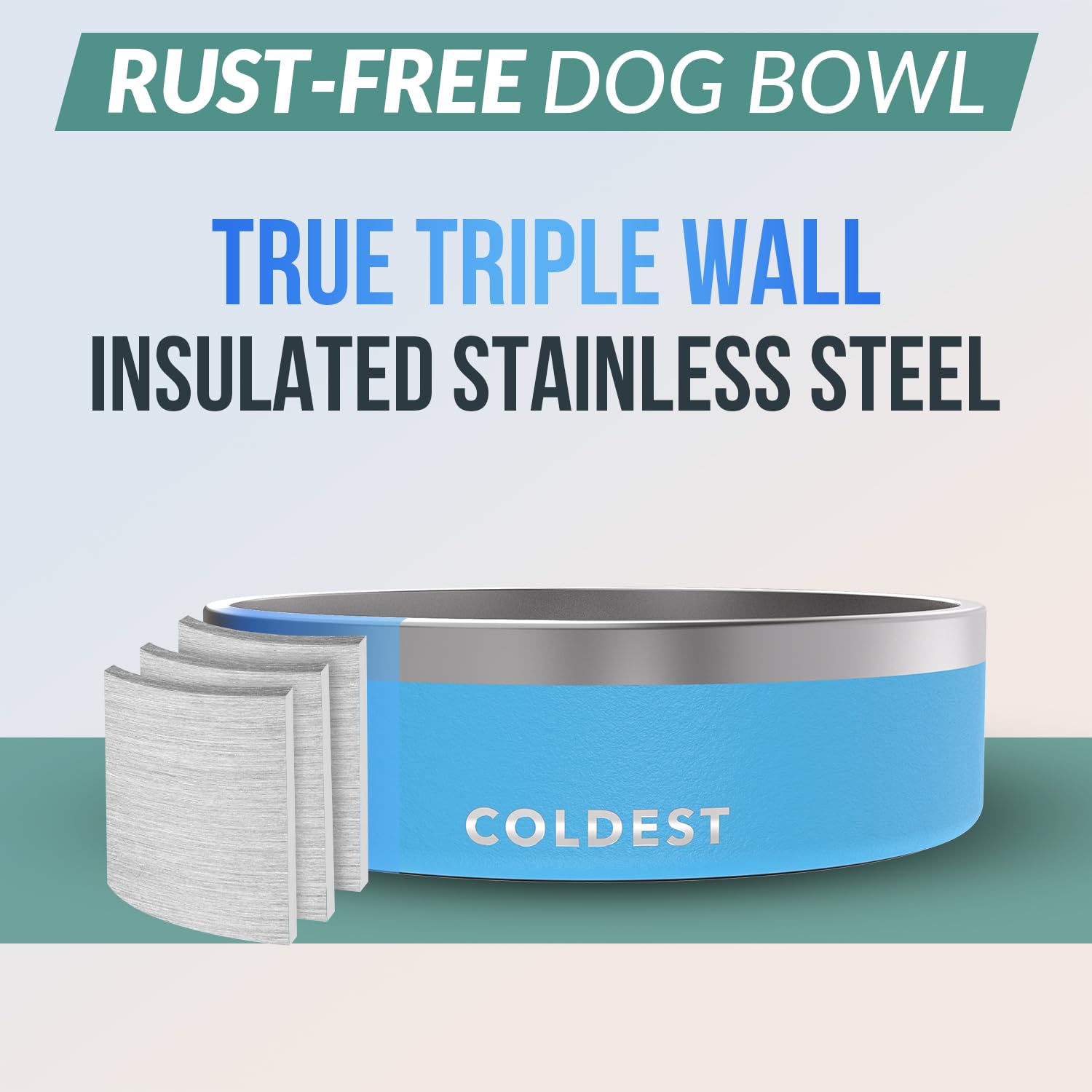 The Coldest Water triple-wall insulated bowl maintains temperature and reduces sweating.