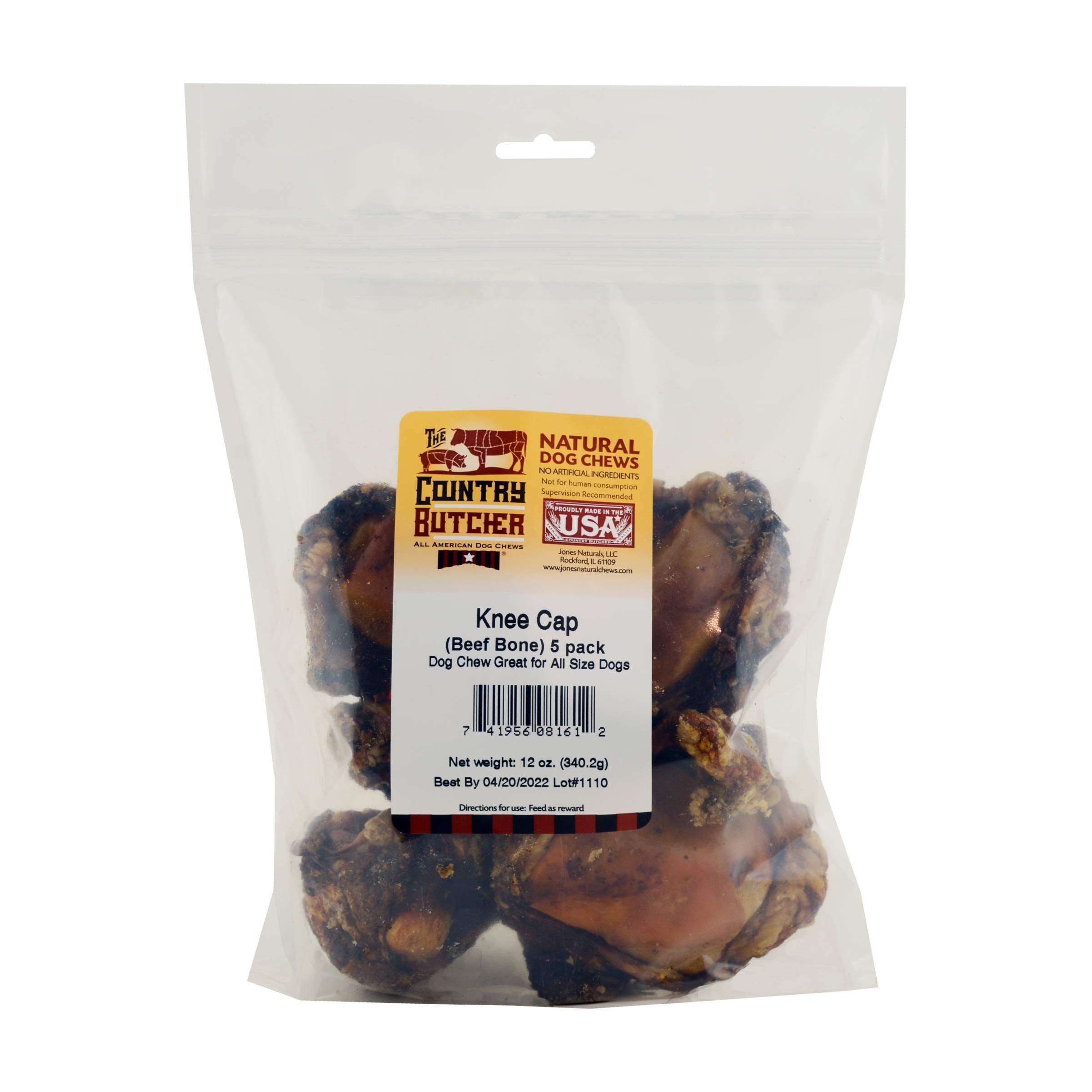 The Country Butcher beef knee caps texture close-up highlights a long-lasting chew.