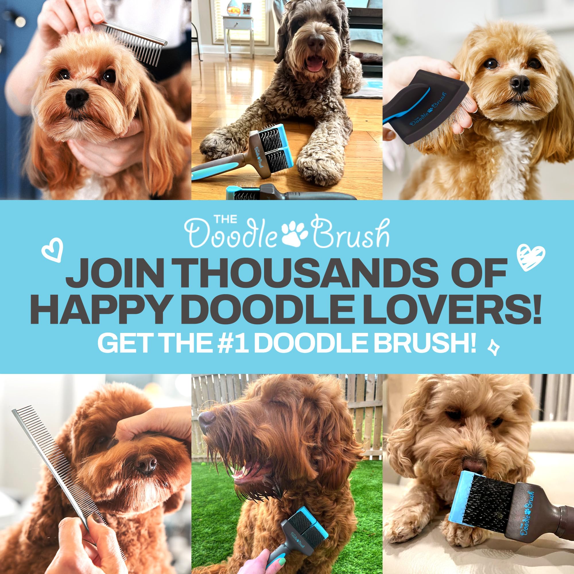 The Doodle Brush works on all coat types, from curly to straight, for versatile grooming.