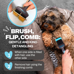 The Doodle Brush gliding through a dense coat for quick, smooth grooming