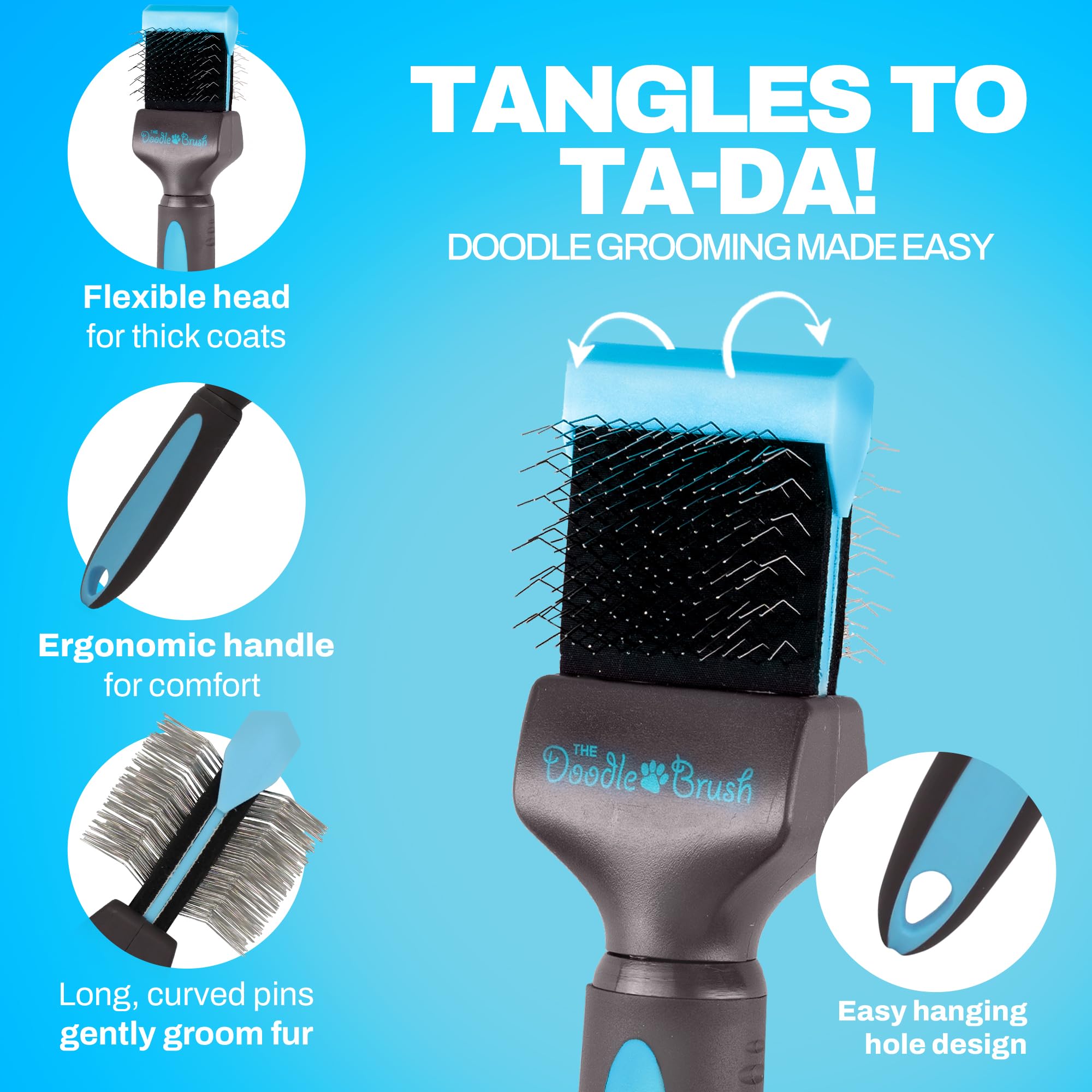The Doodle Brush being used on a poodle for gentle detangling