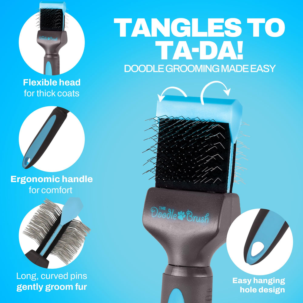 The Doodle Brush being used on a poodle for gentle detangling