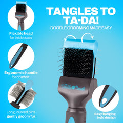 The Doodle Brush being used on a poodle for gentle detangling
