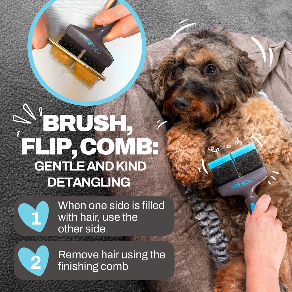 The Doodle Brush shiny-soft coat improves shine and smoothness after brushing.