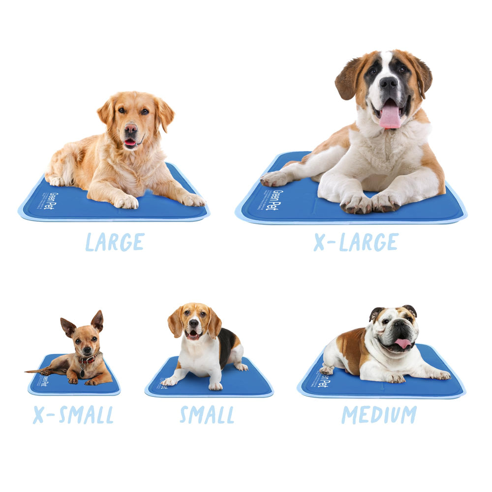 The Green Pet Shop Cool Pet Pad blue on the floor, immediate cooling for hot days.