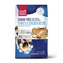 The Honest Kitchen bag closeup label highlights human-grade quality for cats.