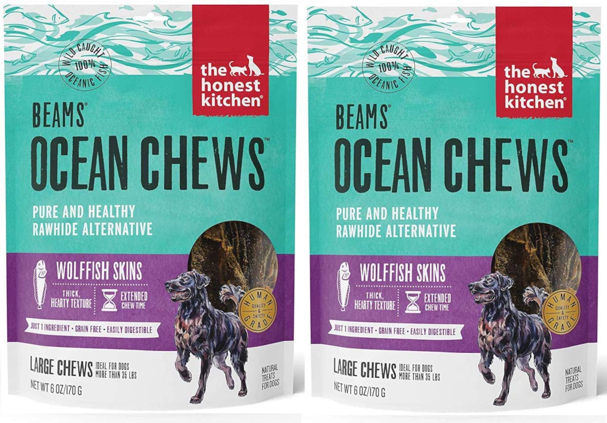 The Honest Kitchen Beams fish skin treat packaging with two-bag format for dogs
