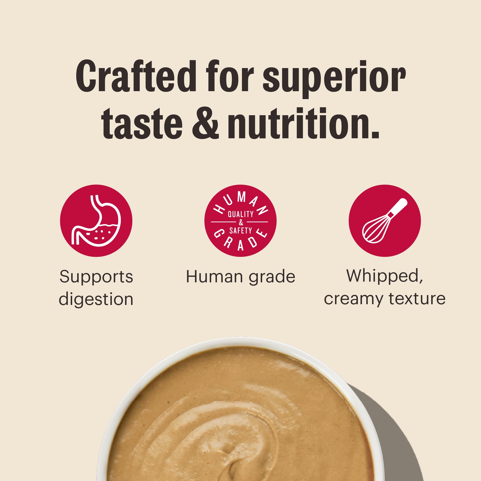 Ingredient lineup shows human-grade meats and goat's milk for a tasty, digestible option.