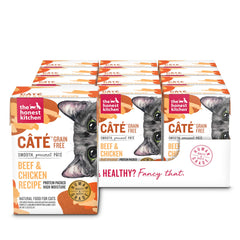 The Honest Kitchen cat Câté pâté front label with premium beef and chicken ingredients