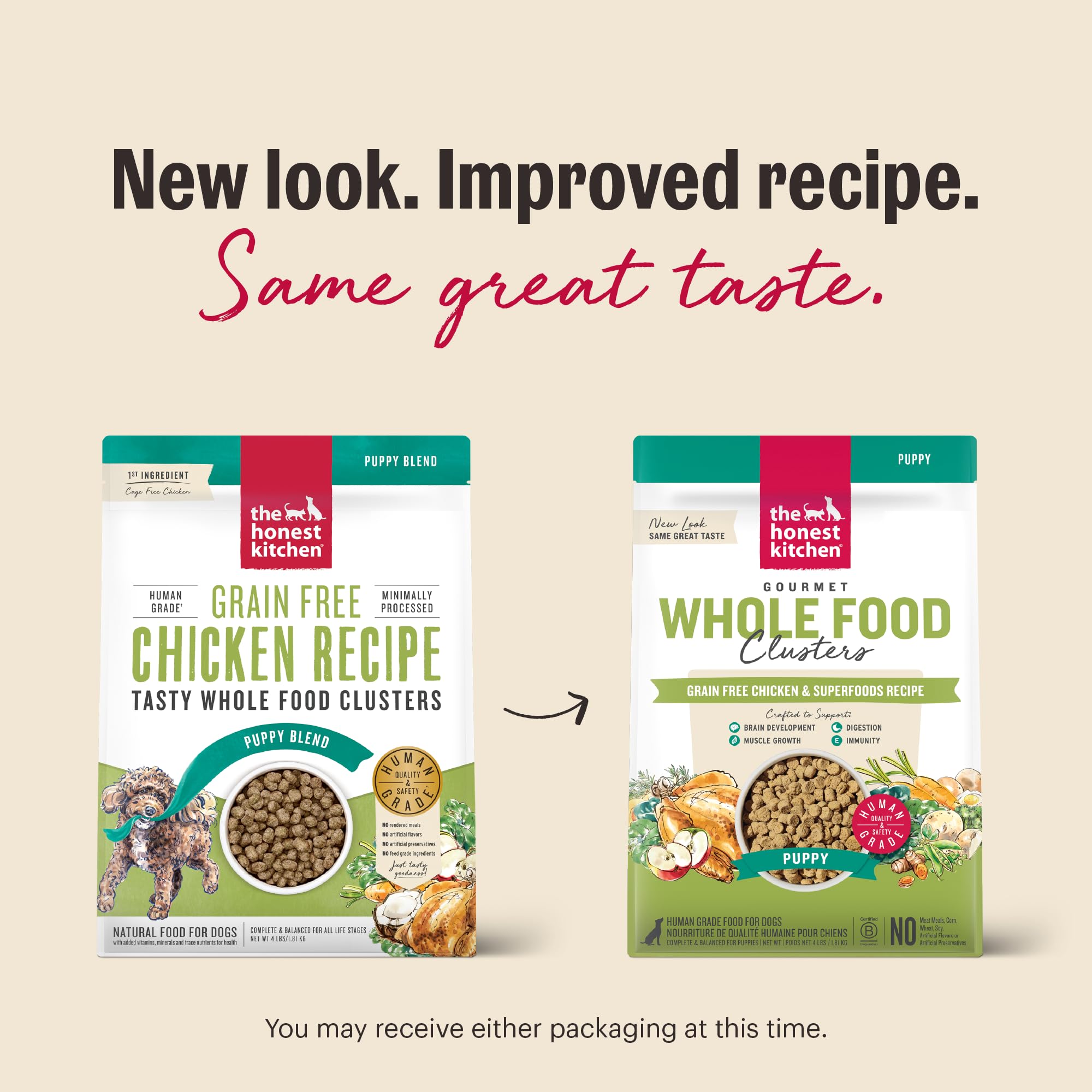 The Honest Kitchen clusters kibble closeup highlights bite-sized pieces for small puppy mouths