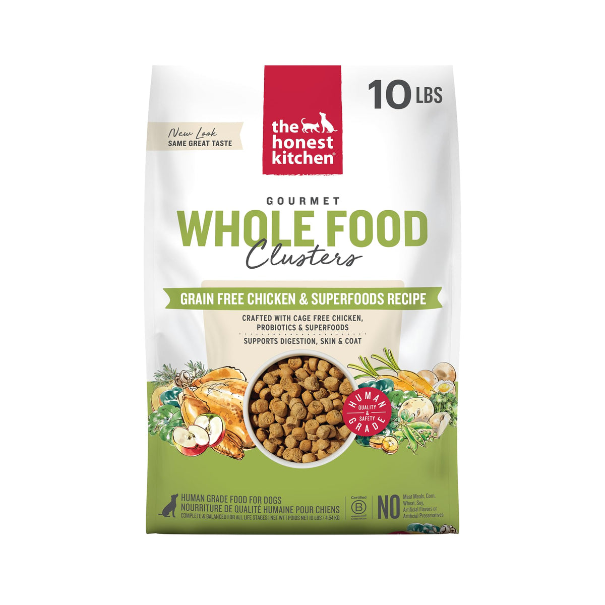 The Honest Kitchen human grade clusters in a dog bowl, offering a nutritious, palatable meal.