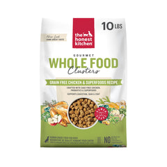 The Honest Kitchen human grade clusters in a dog bowl, offering a nutritious, palatable meal.