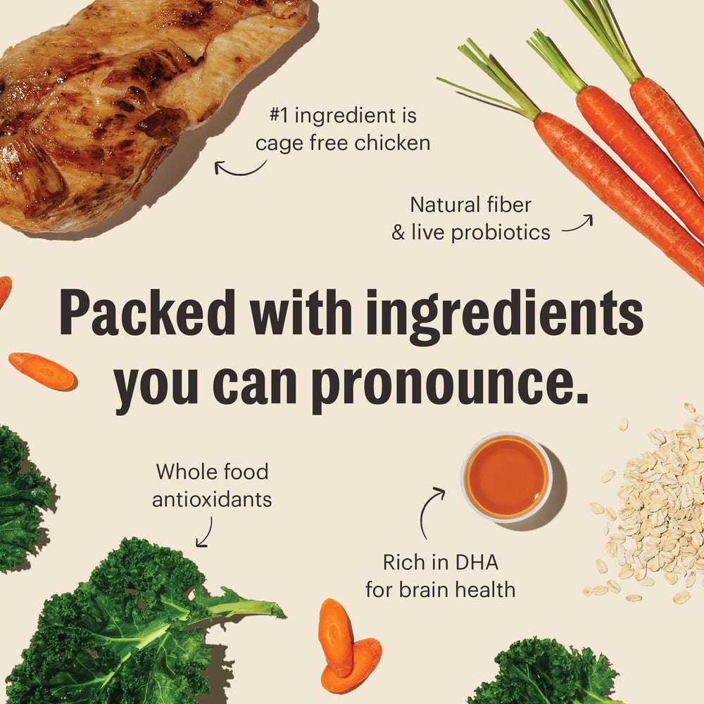 The Honest Kitchen human-grade ingredients label communicates quality and care.