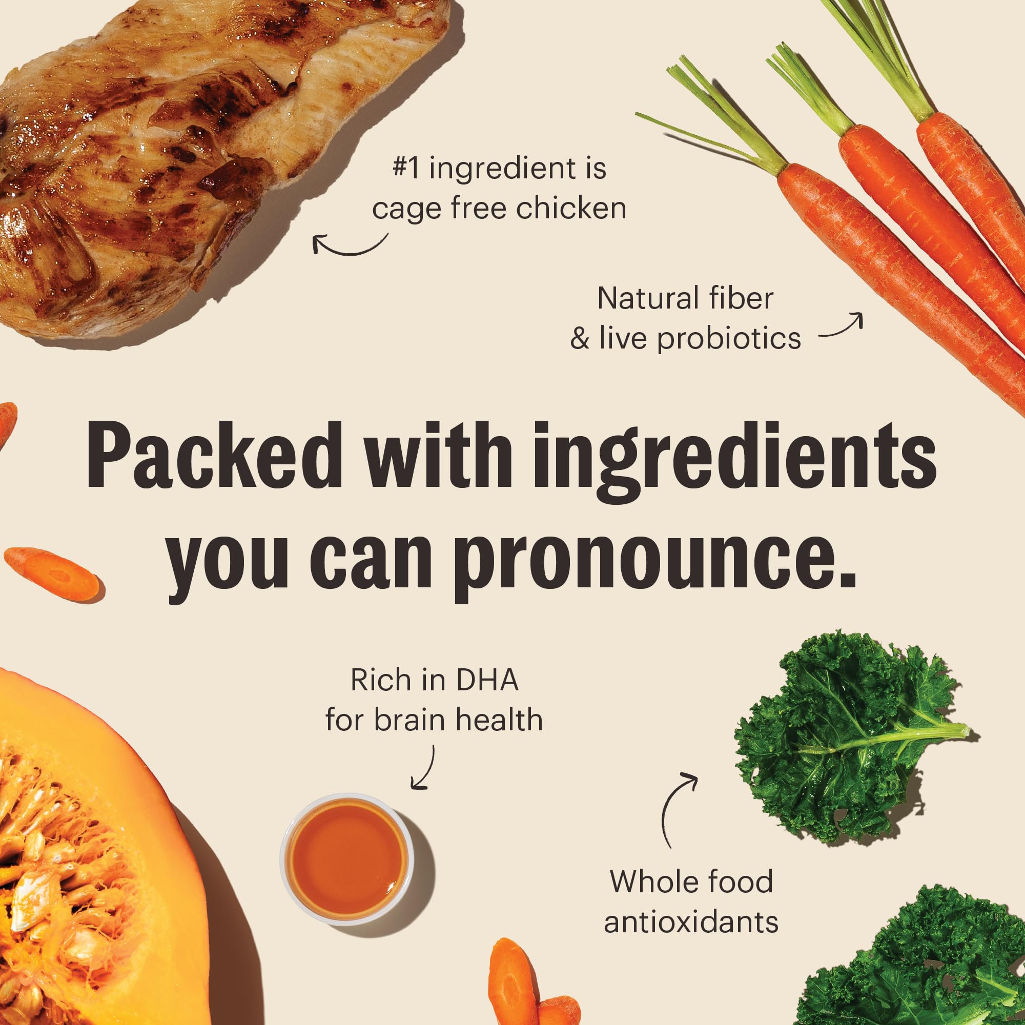 The Honest Kitchen ingredients label on bag communicates real-food sourcing and clean formulation