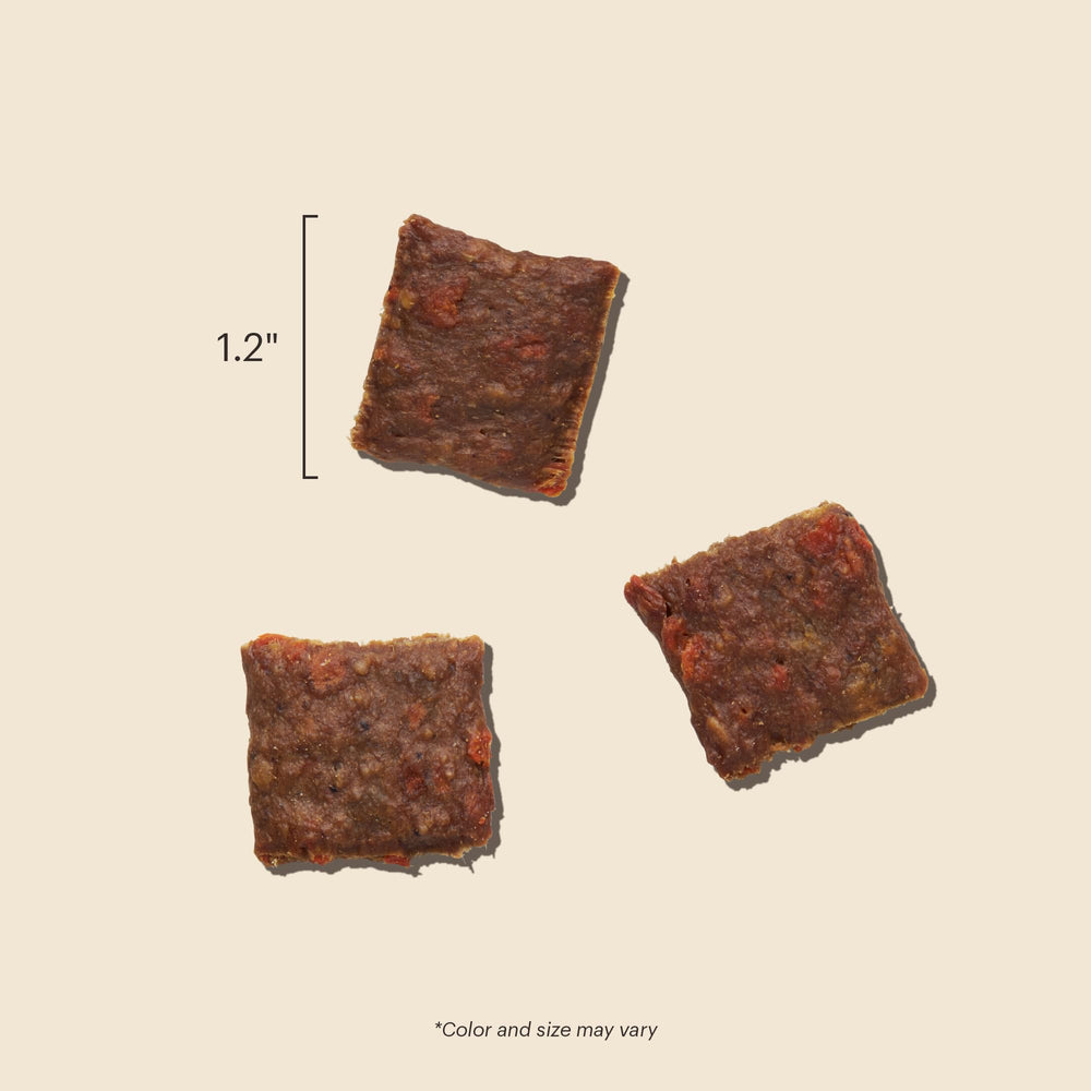 Small-batch roasting shown with wholesome apples and blueberries in Jerky Harvest Mini Bars.