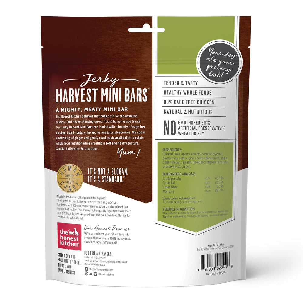 Close-up of The Honest Kitchen Jerky Harvest Mini Bars soft-chew texture for gentle rewards.