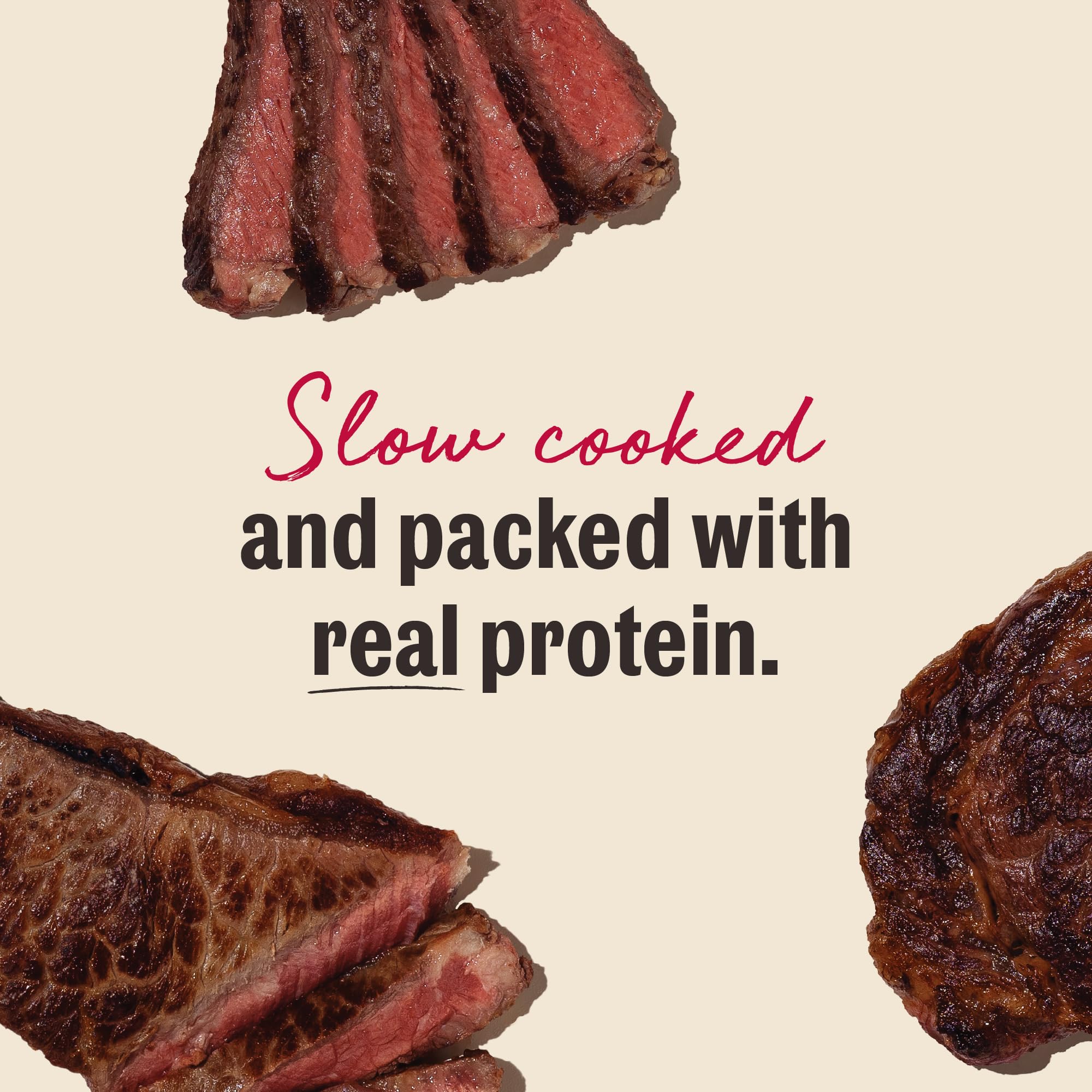 Closeup of The Honest Kitchen Just Jerky Beef Treats chew texture for savory satisfaction.