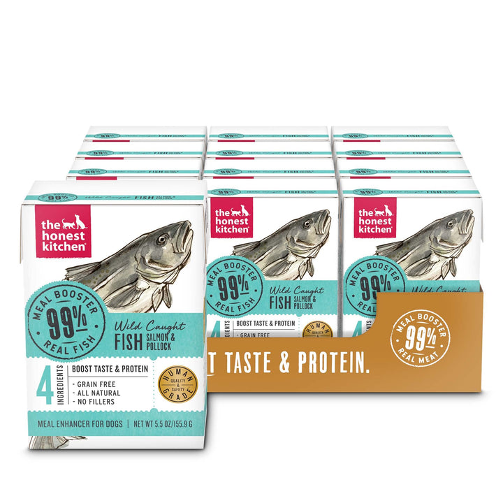 The Honest Kitchen jar of 99% salmon and pollock meal booster for clean protein.