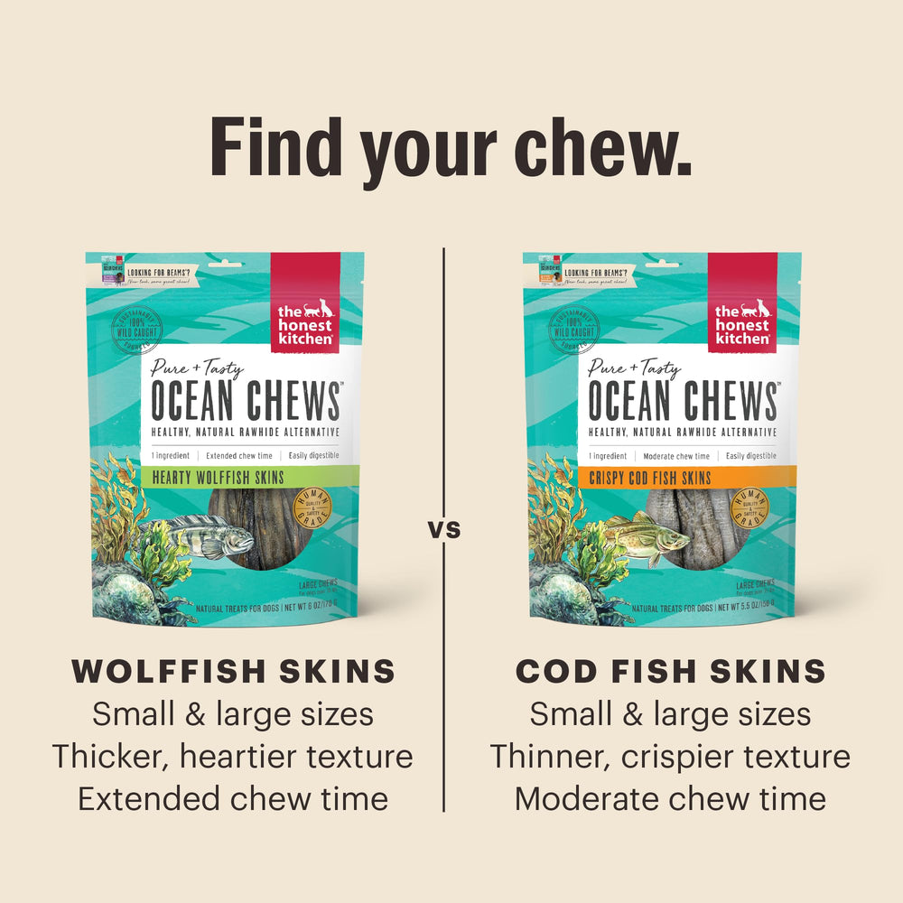 The Honest Kitchen Ocean Chews ingredients-label confirms 100% cod skins