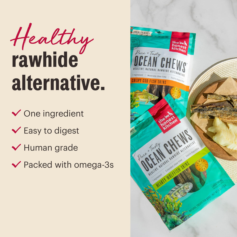 The Honest Kitchen Ocean Chews omega-3-rich cod skins support healthy coat appearance