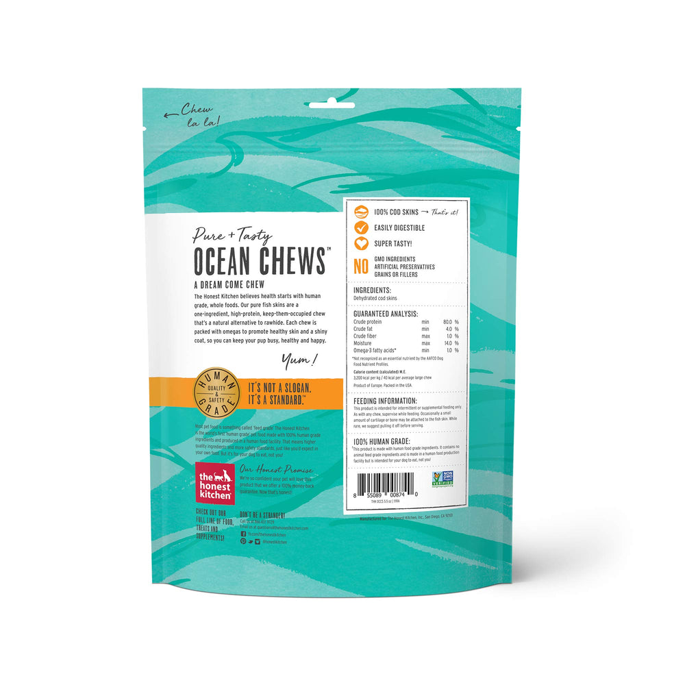 The Honest Kitchen Ocean Chews texture closeup shows crunchy, digestible snack