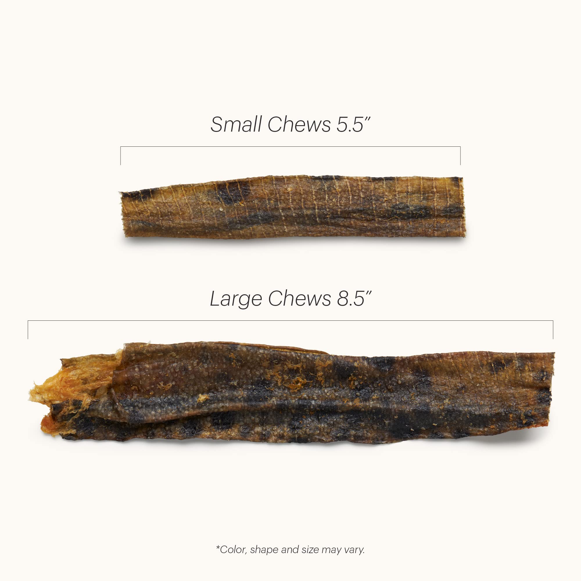 The Honest Kitchen Ocean Chews large dog size image shows an 8.5-inch chew option.