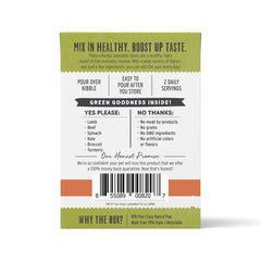 The Honest Kitchen Pour Overs ingredients with spinach, kale, and broccoli boost color and texture.
