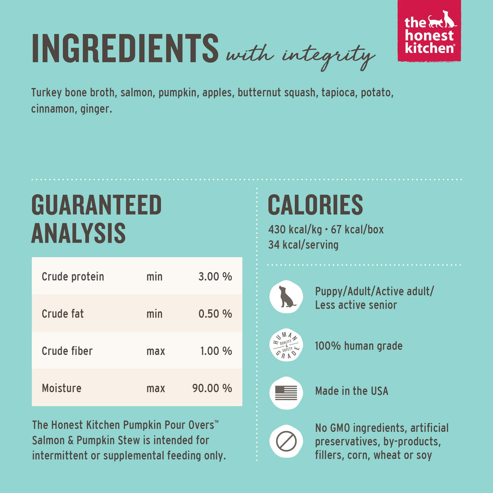 The Honest Kitchen Pumpkin Pour Overs uses human-grade ingredients for quality topping.