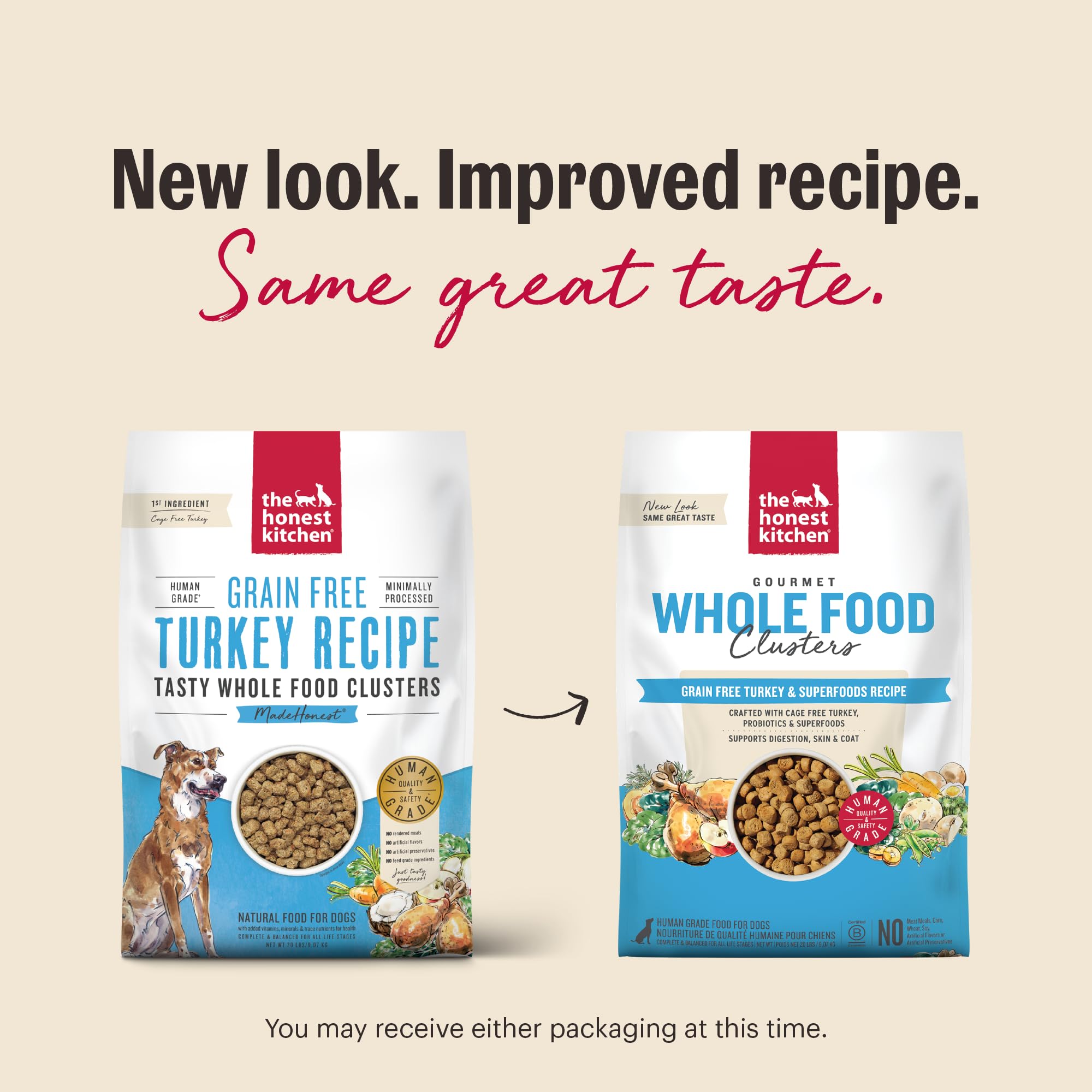 The Honest Kitchen turkey clusters close-up highlights grain-free ingredients for dogs.