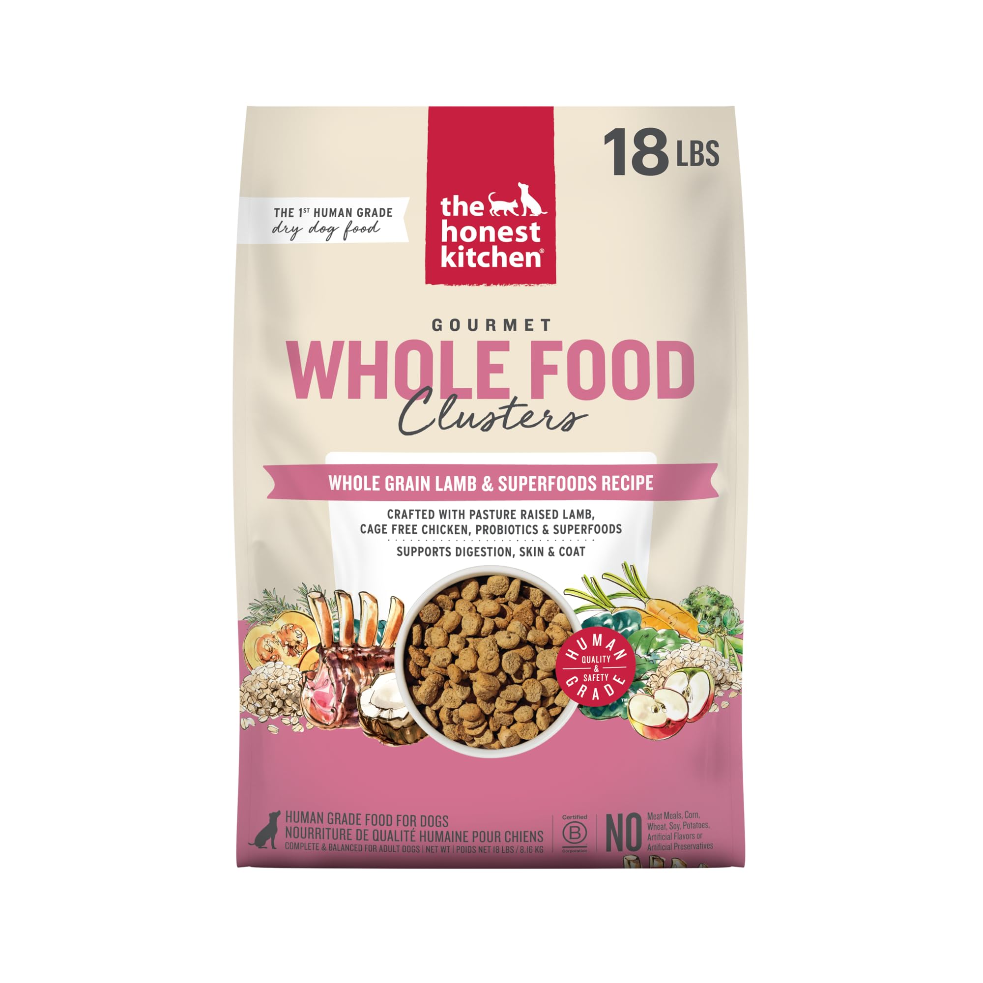 The Honest Kitchen lamb clusters bag with human-grade ingredients for premium nutrition