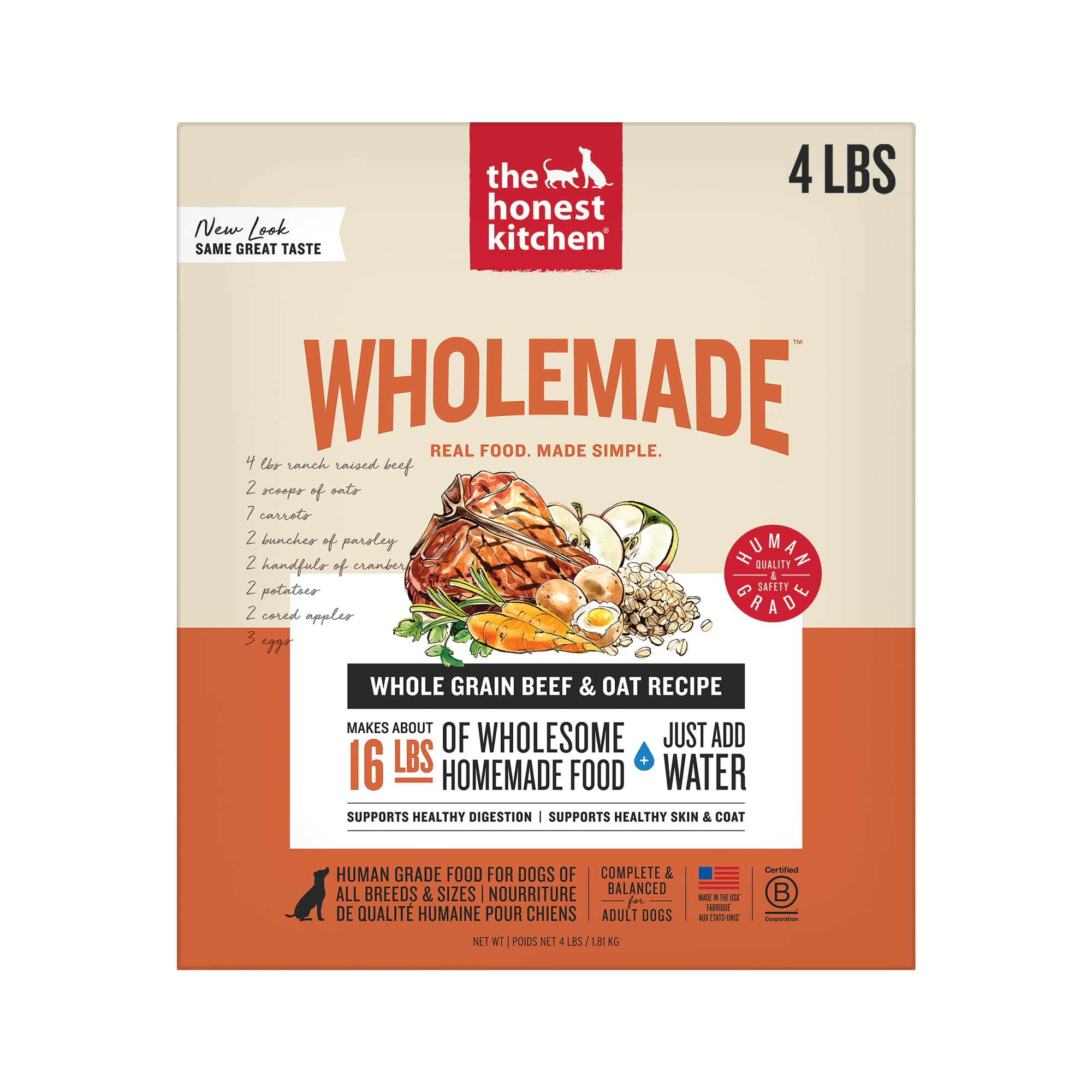 The Honest Kitchen Wholemade beef and oats bowl offers a ready-to-serve wholesome meal.