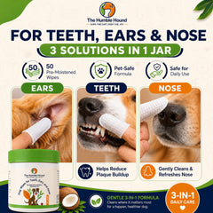 The Humble Hound finger-ears wipe for safe ear cleaning between baths.