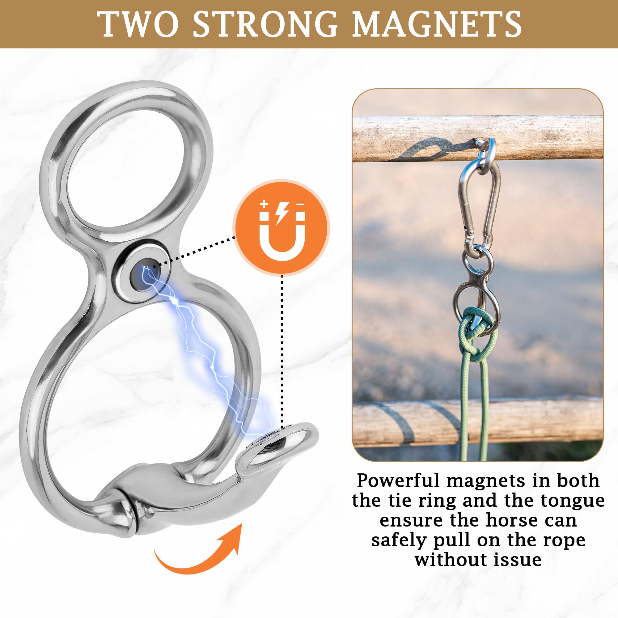 The MajesticMane stainless steel tie ring resists rust.
