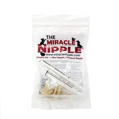 The Miracle Nipple Mini Nipple closeup illustrates tiny design ideal for newborns and toy pets.