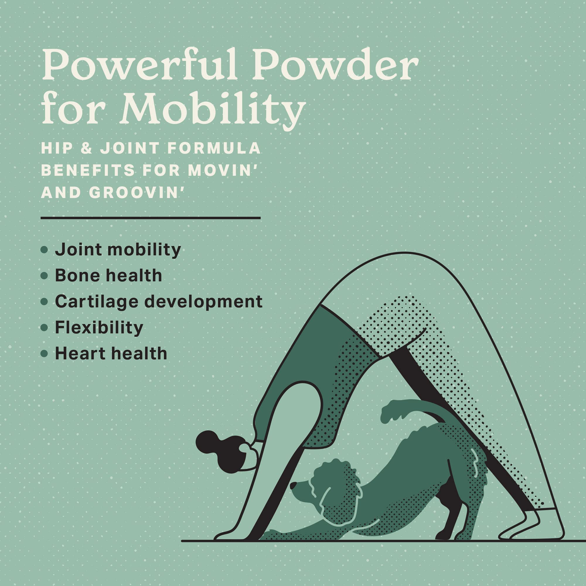 The Missing Link hip joint powder ingredients closeup highlights nutrients for mobility support.