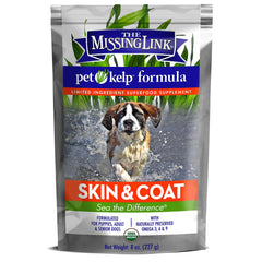Organic kelp and flaxseed blend image highlighting balanced omegas for dogs.