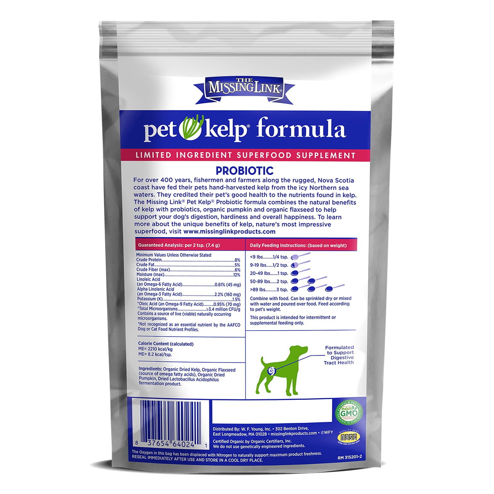The Missing Link powder texture closeup highlights organic ingredients for canine nutrition.