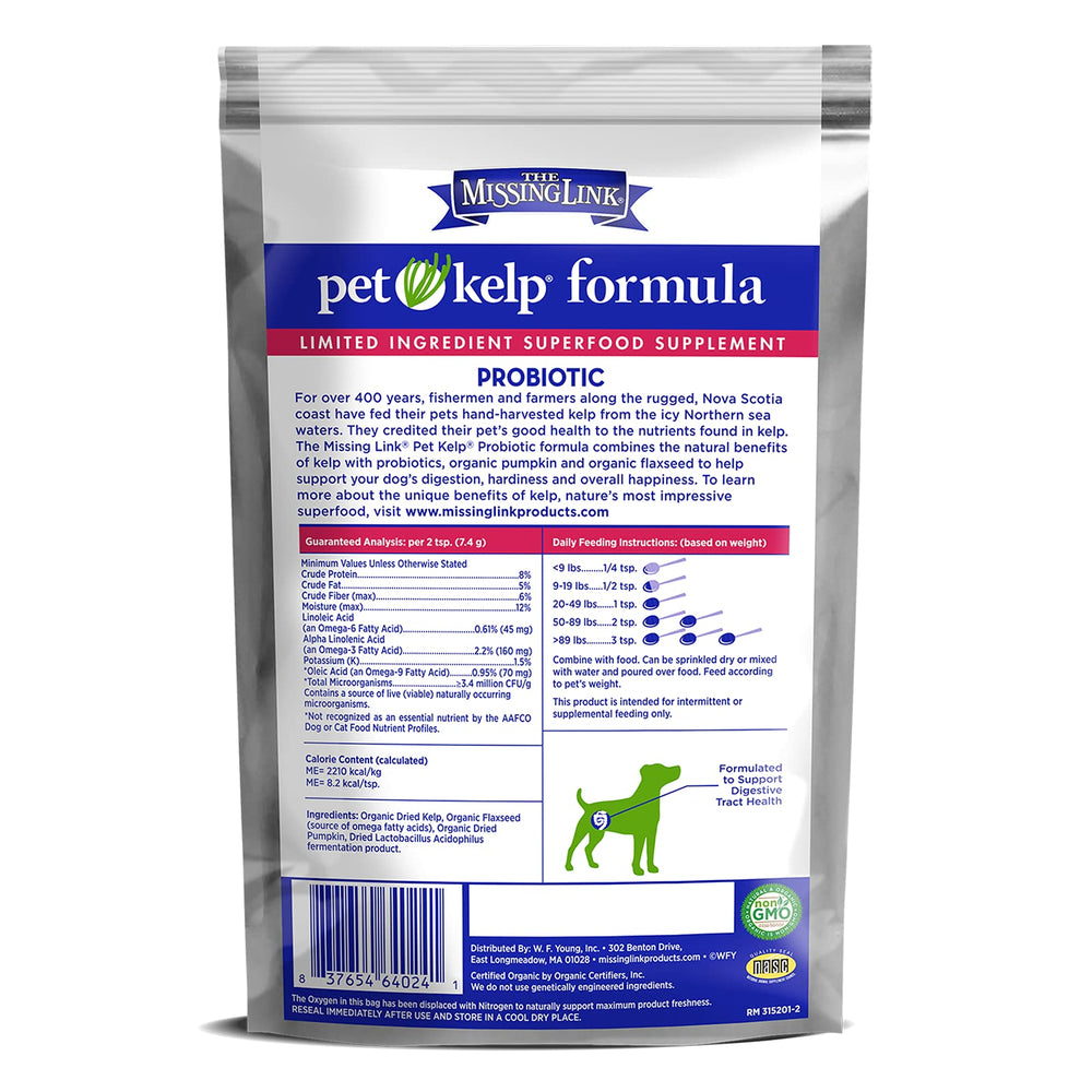 The Missing Link powder texture closeup highlights organic ingredients for canine nutrition.