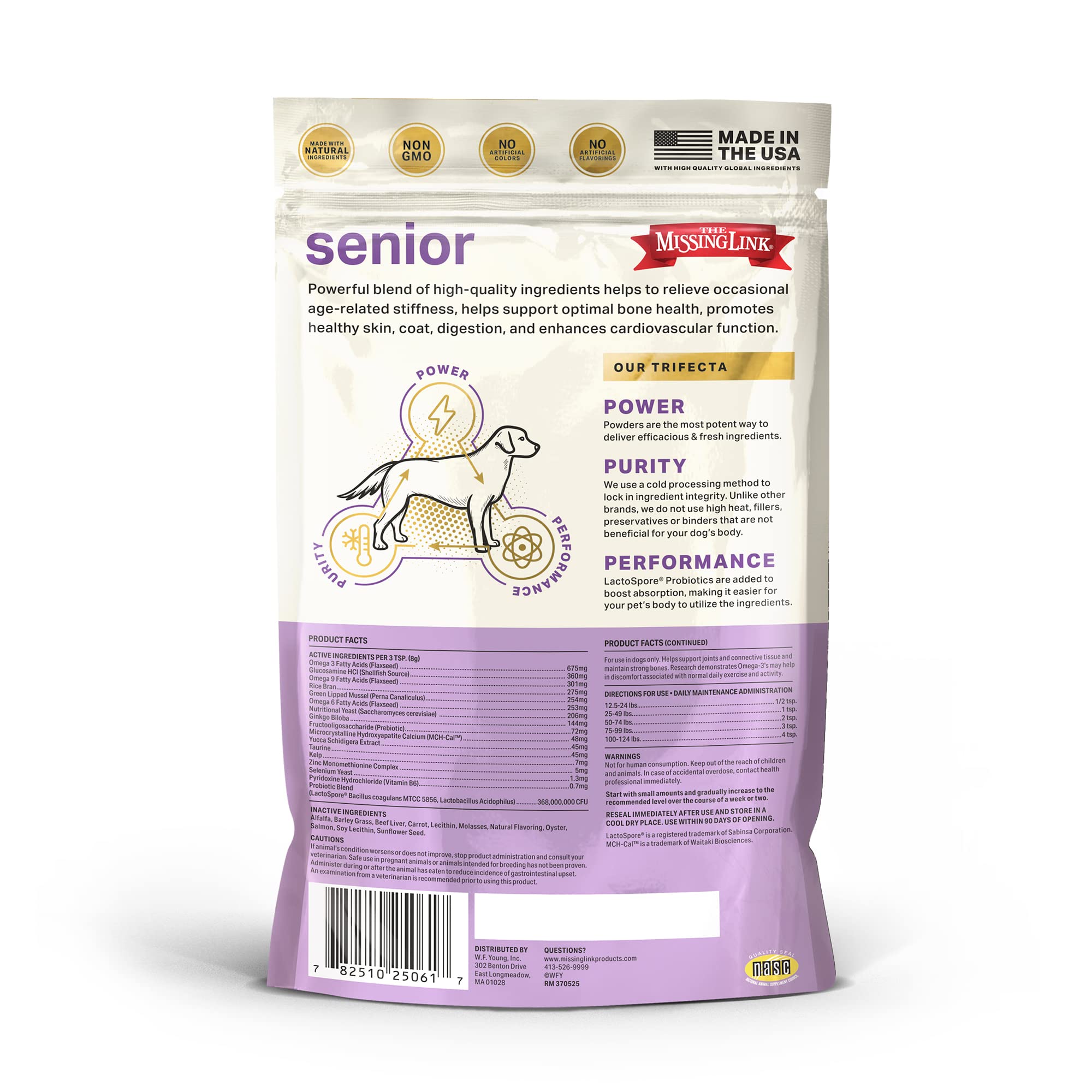 The Missing Link Senior Dog Supplement made in USA underscoring quality and vet-formulated care