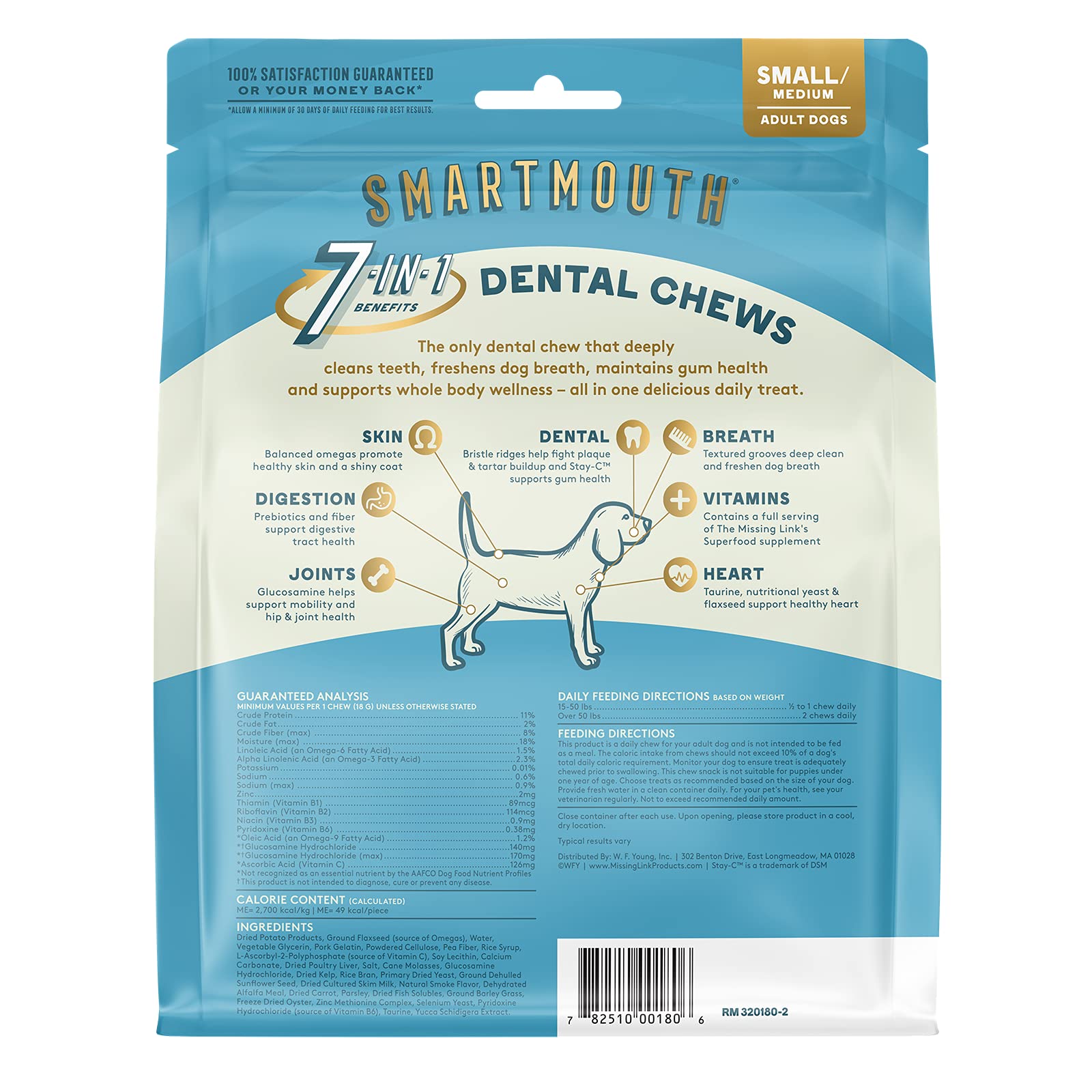 Close-up of Smartmouth ingredients like glucosamine and omegas supporting joints and skin.