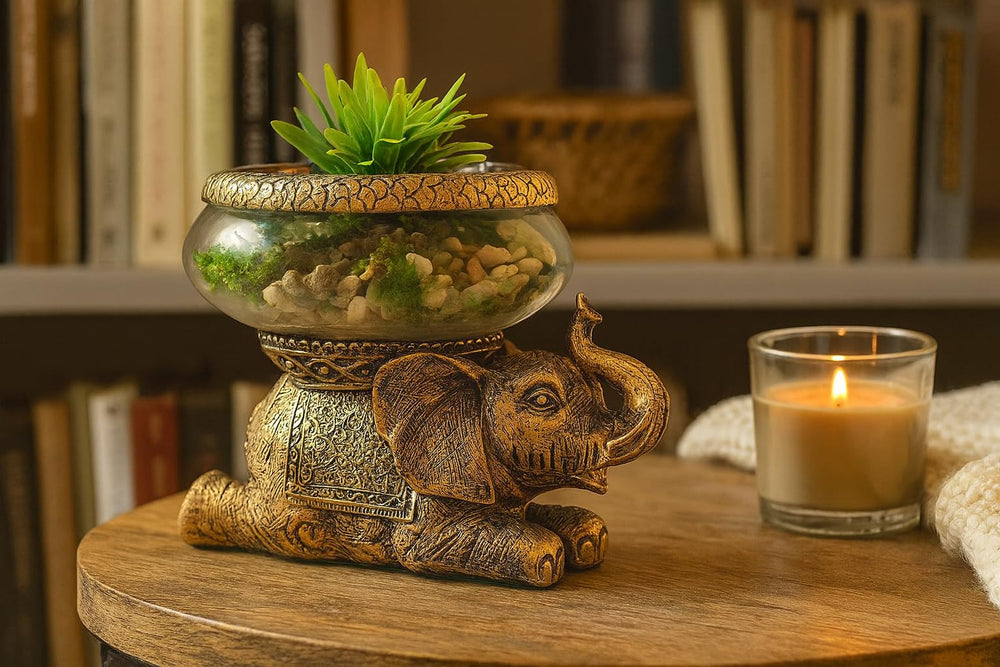 The Nifty Nook removable glass bowl fits inside the elephant for easy cleaning.