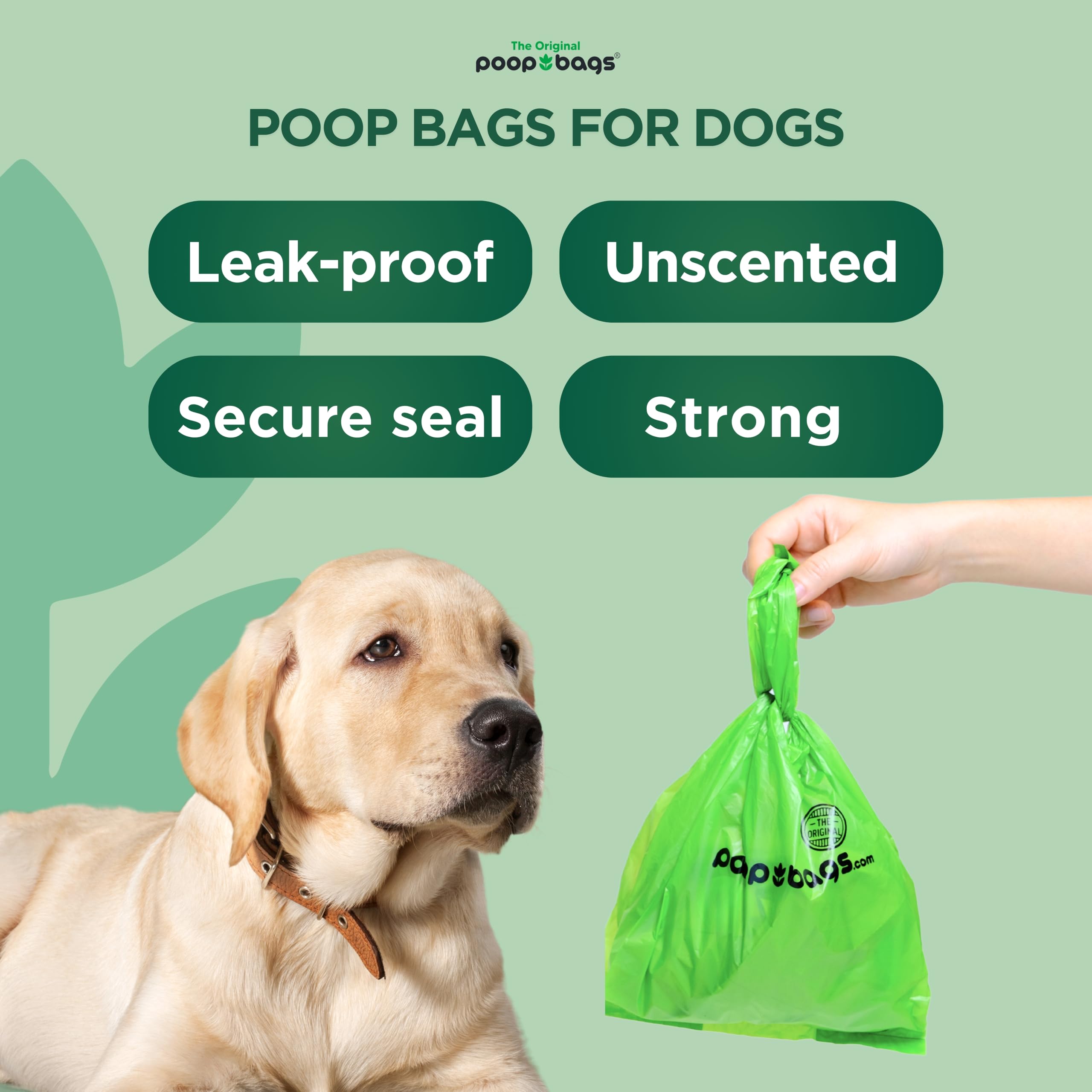 The Original Poop Bags handle-tie design for quick, hygienic cleanup.
