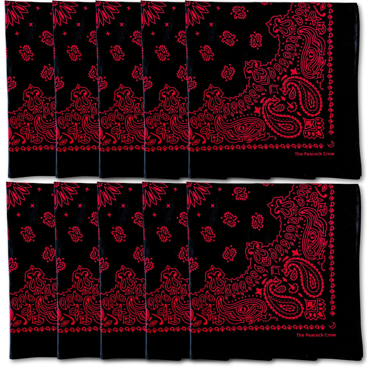 The Peacock Crew bandana close-up showing soft cotton texture for comfortable wear.