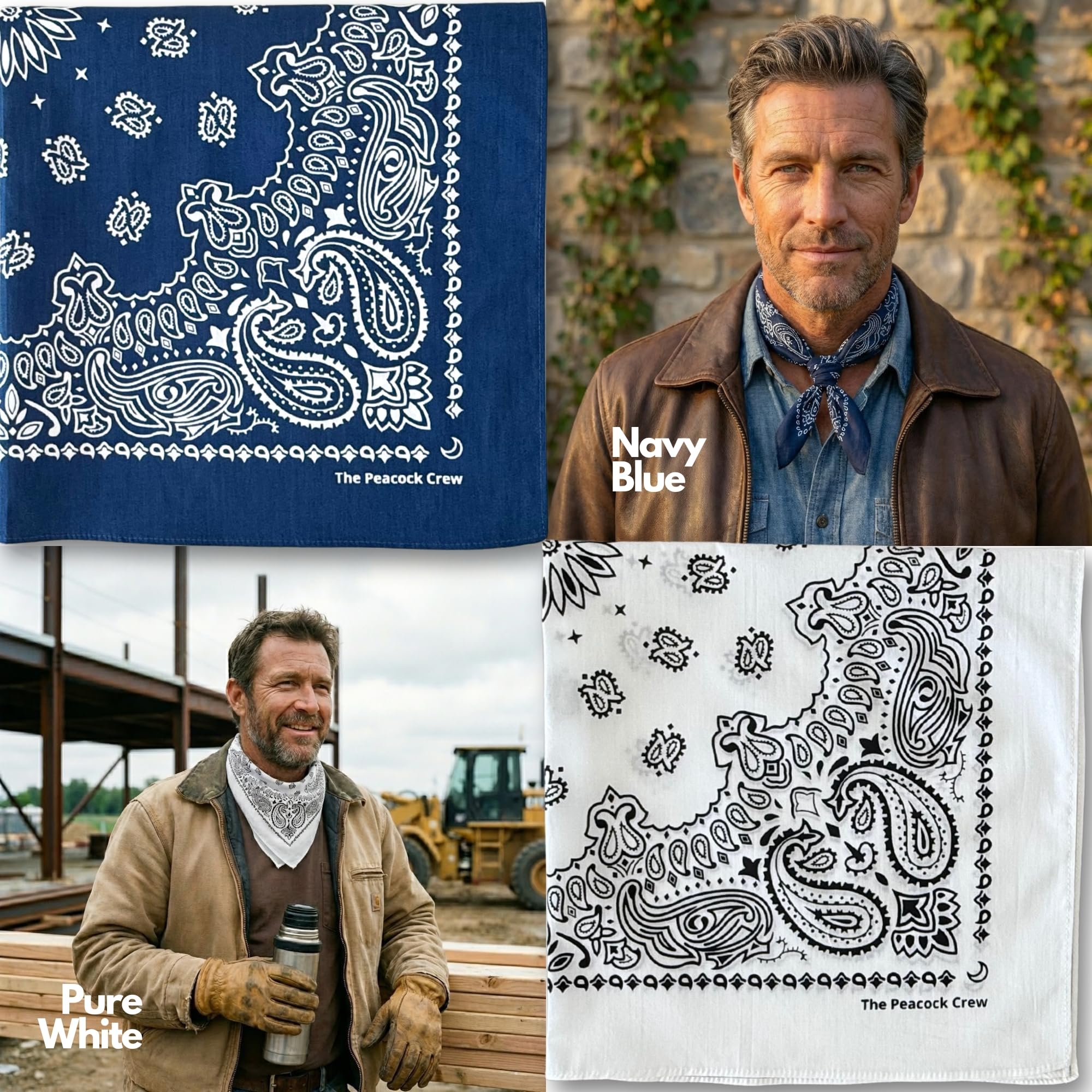 The Peacock Crew pure white bandana offers clean, versatile style