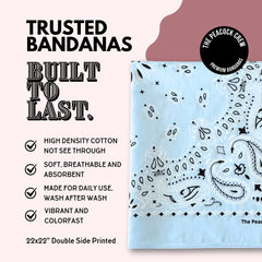 The Peacock Crew durable cotton bandana for repeated use during hikes and outdoor activities.