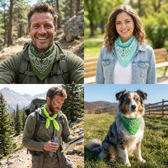 The Peacock Crew Greens golf green bandana as a neck wrap option